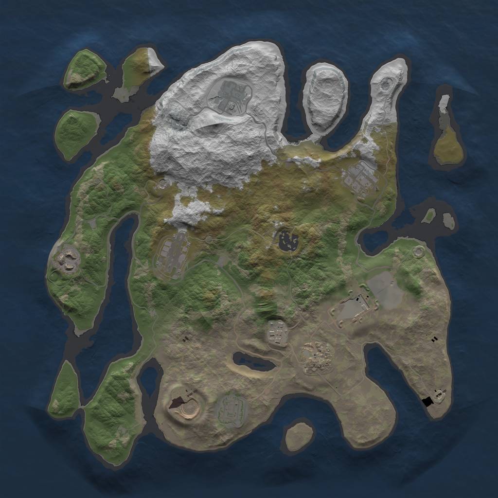 Rust Map: Barren, Size: 3550, Seed: 99563, 13 Monuments