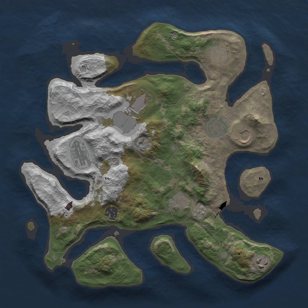 Rust Map: Barren, Size: 3550, Seed: 406121, 12 Monuments