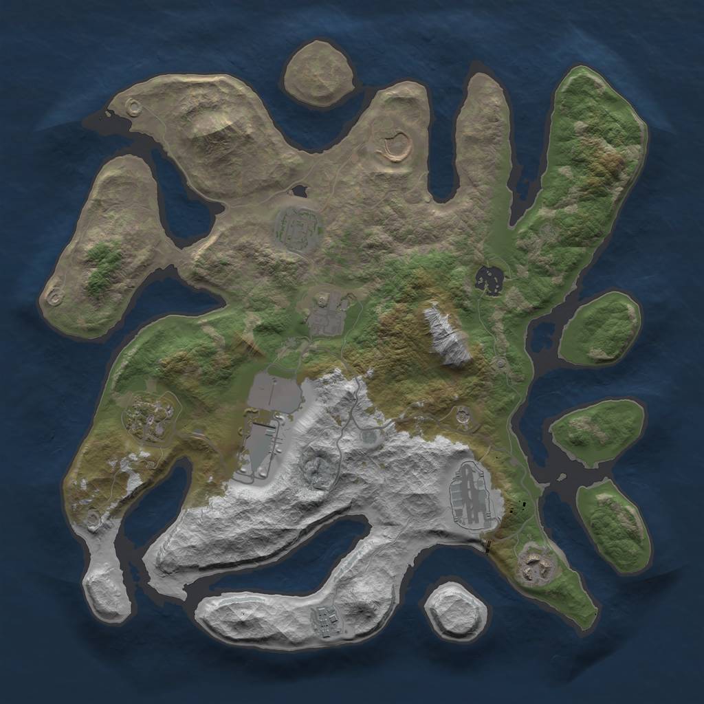 Rust Map: Barren, Size: 3550, Seed: 650424, 12 Monuments