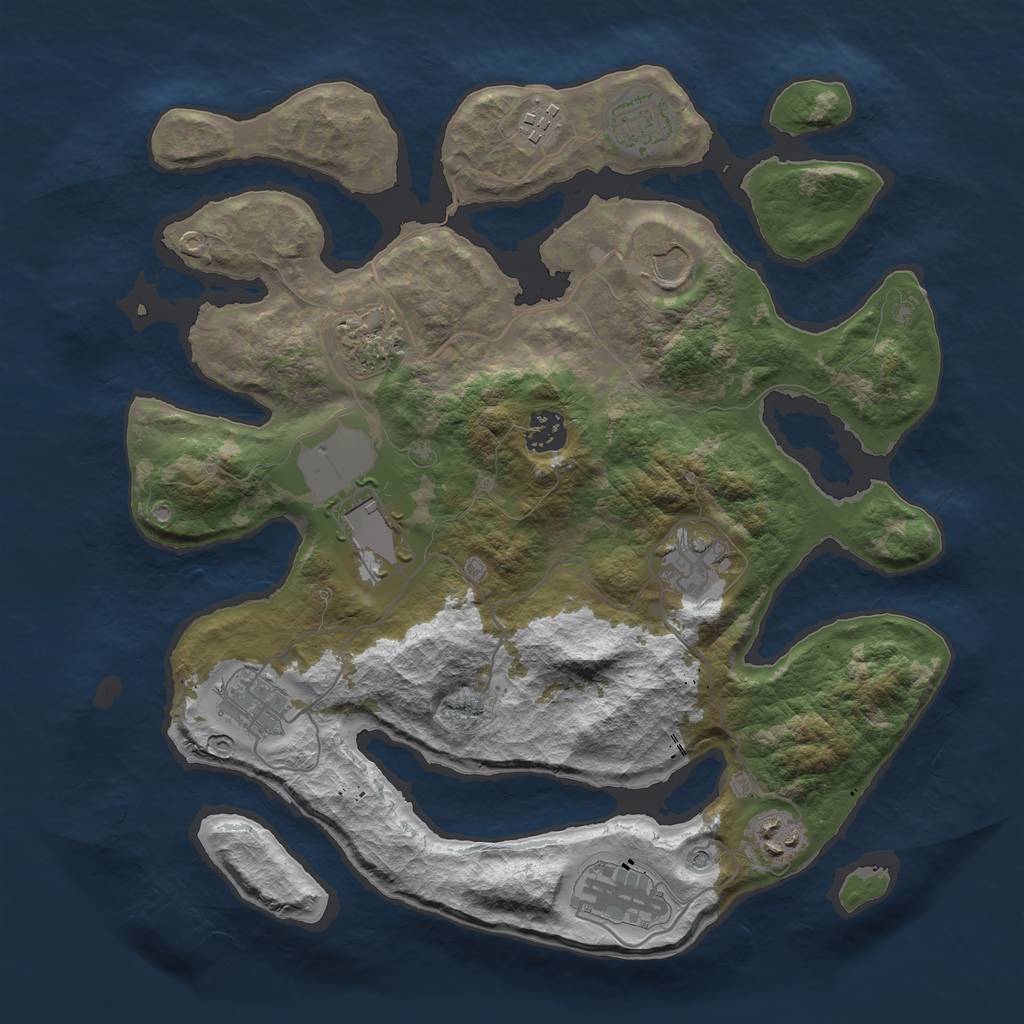Rust Map: Barren, Size: 3550, Seed: 865466, 13 Monuments