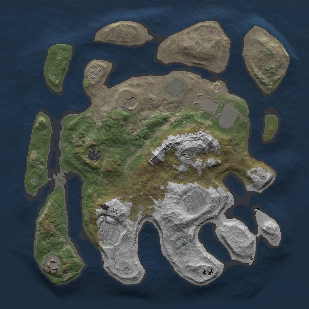 Rust Map: Barren, Size: 3550, Seed: 49891, 11 Monuments