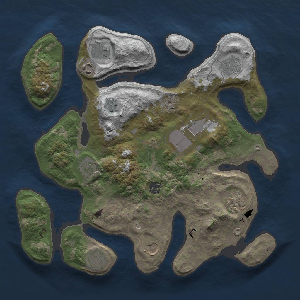 Rust Map: Barren, Size: 3550, Seed: 197943, 13 Monuments
