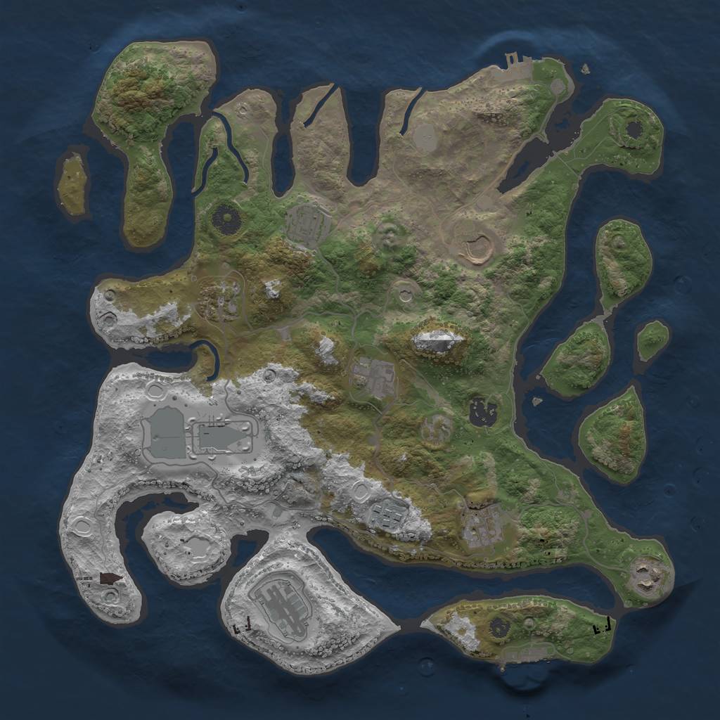 Rust Map: Procedural Map, Size: 3700, Seed: 173832517, 18 Monuments