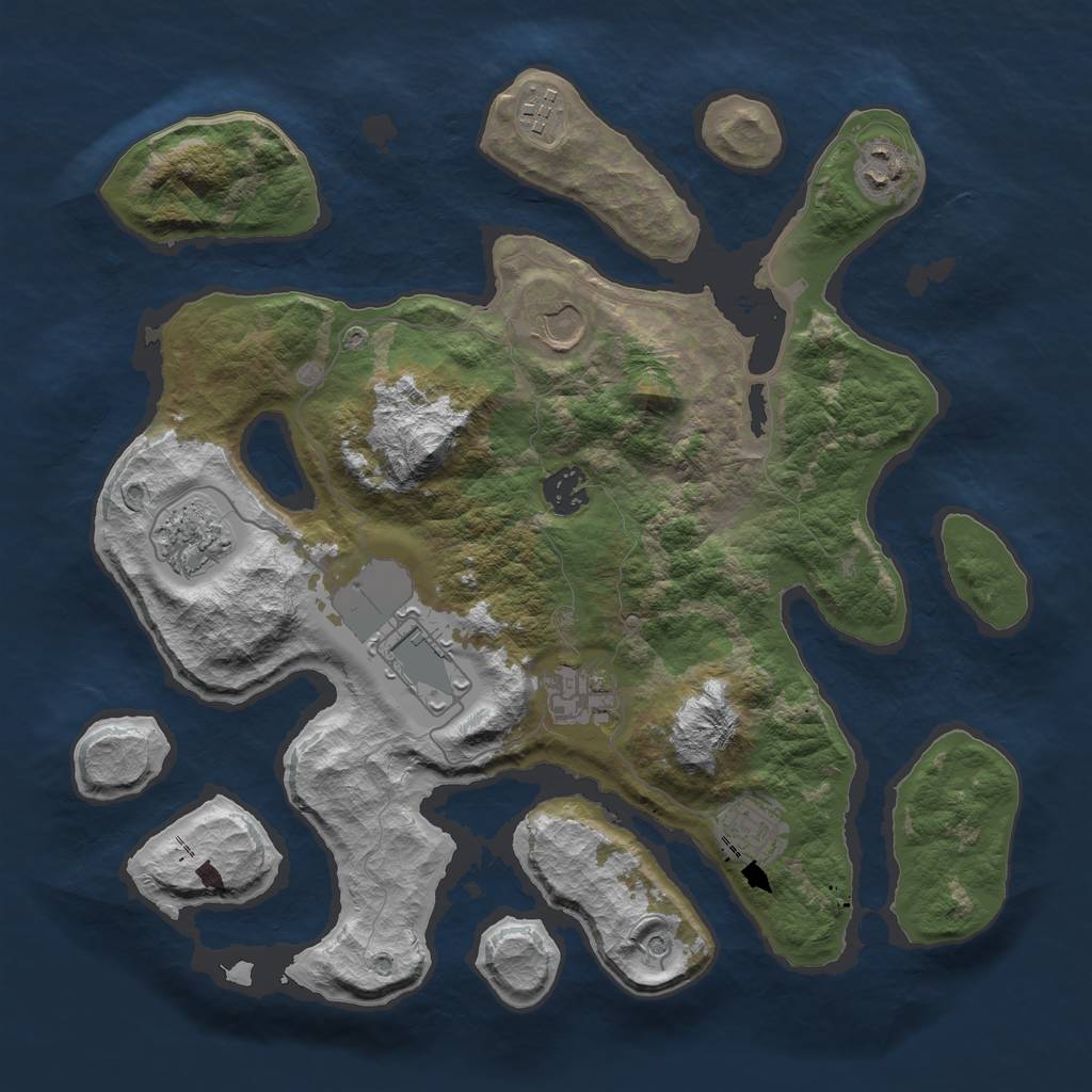 Rust Map: Barren, Size: 3550, Seed: 788037, 11 Monuments