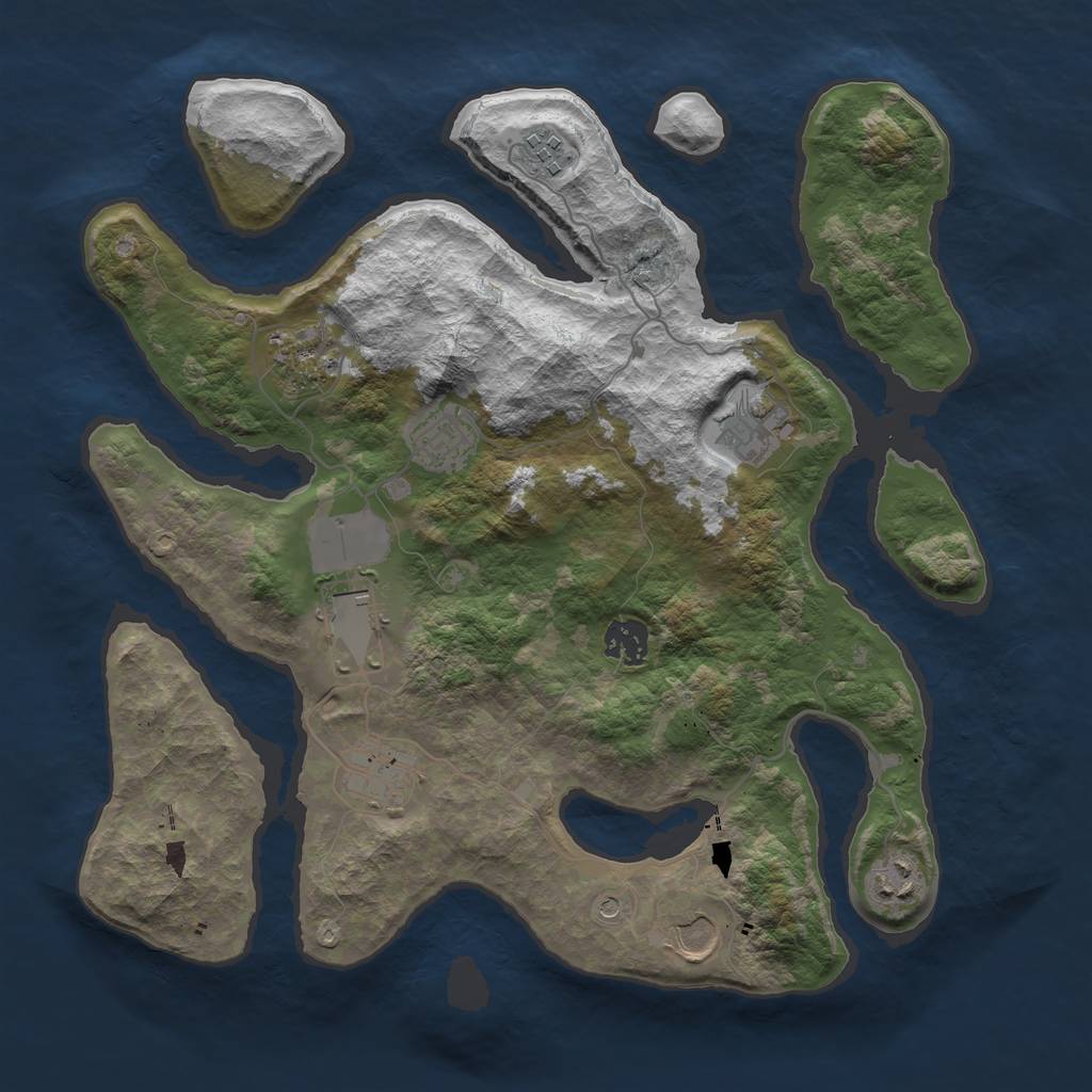 Rust Map: Barren, Size: 3550, Seed: 398353, 12 Monuments