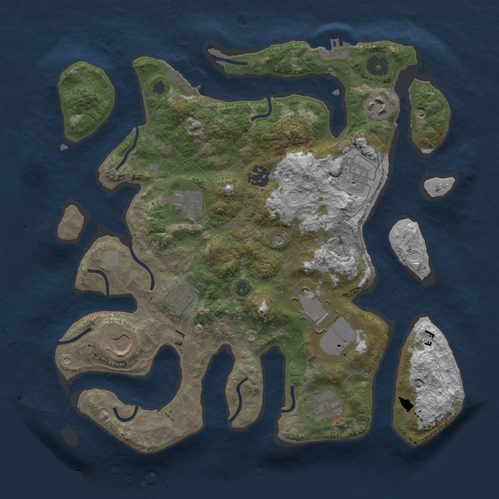 Rust Map: Procedural Map, Size: 3500, Seed: 1623008, 16 Monuments