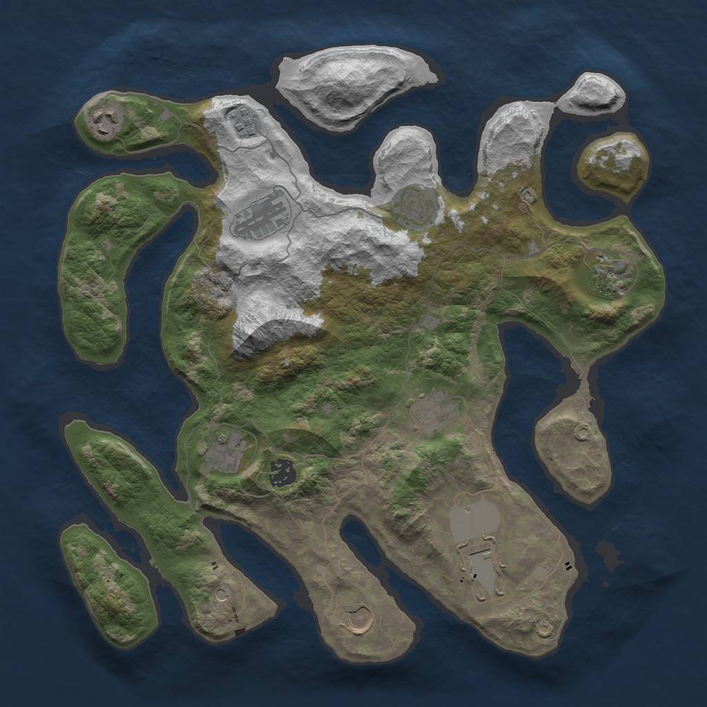 Rust Map: Barren, Size: 3750, Seed: 232324342, 13 Monuments