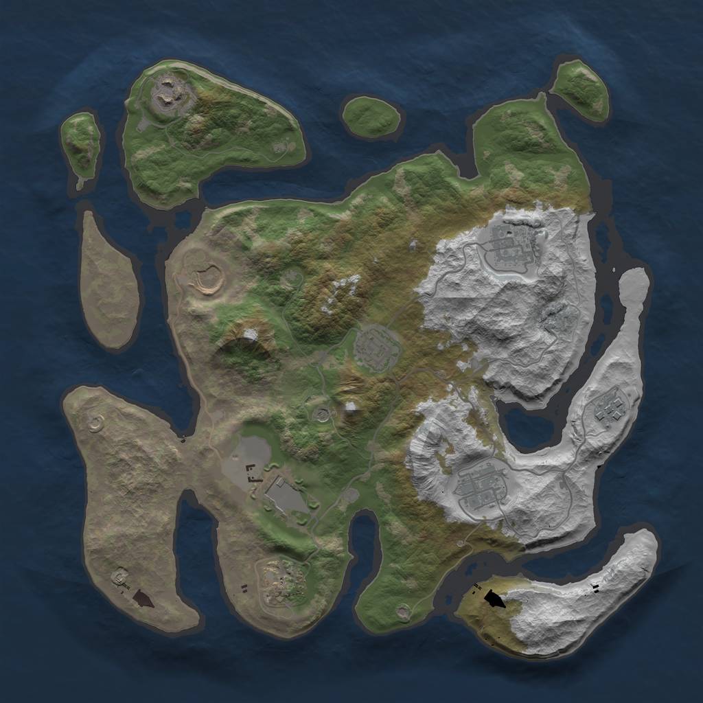 Rust Map: Barren, Size: 3550, Seed: 665566, 11 Monuments