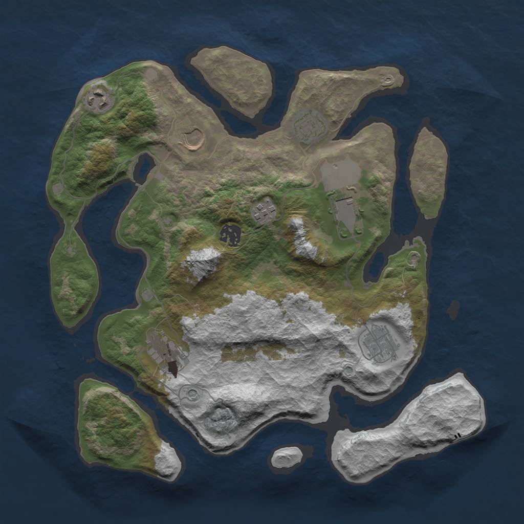 Rust Map: Barren, Size: 3550, Seed: 653136, 11 Monuments