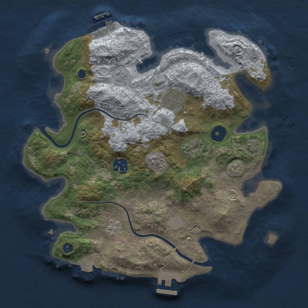 Rust Map: Procedural Map, Size: 3000, Seed: 1943036707, 9 Monuments