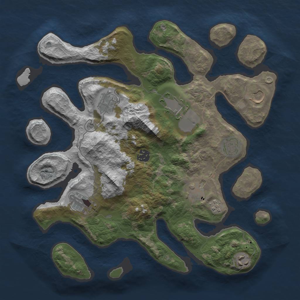 Rust Map: Barren, Size: 3550, Seed: 674403, 12 Monuments