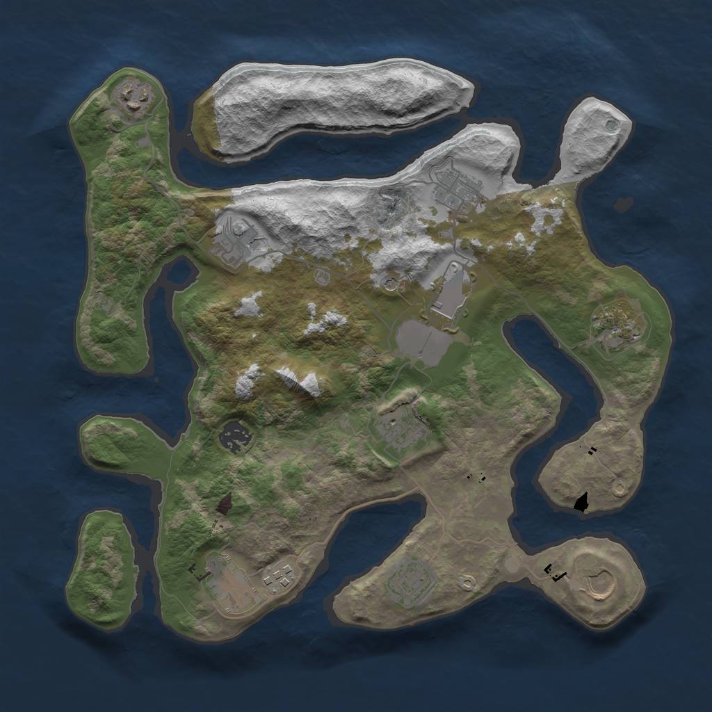 Rust Map: Barren, Size: 3550, Seed: 500819, 14 Monuments