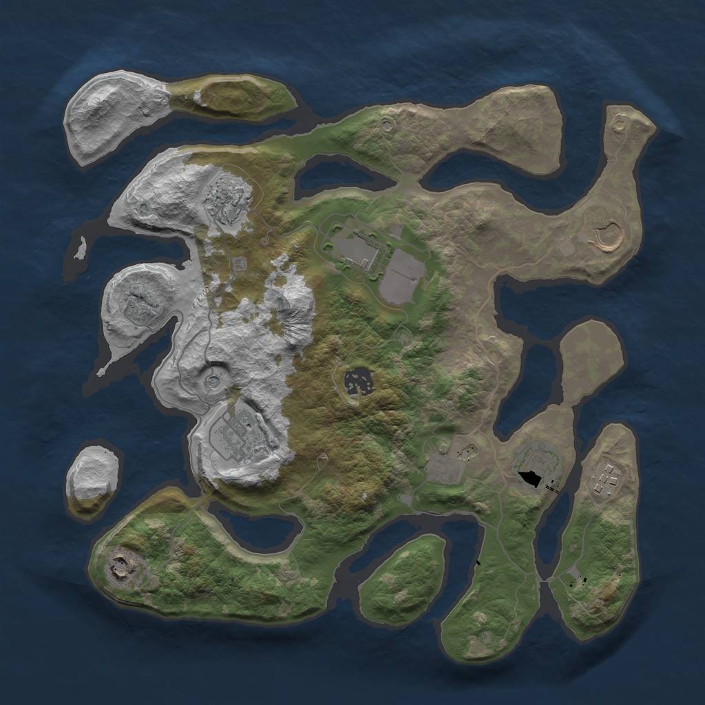 Rust Map: Barren, Size: 3550, Seed: 882877, 12 Monuments