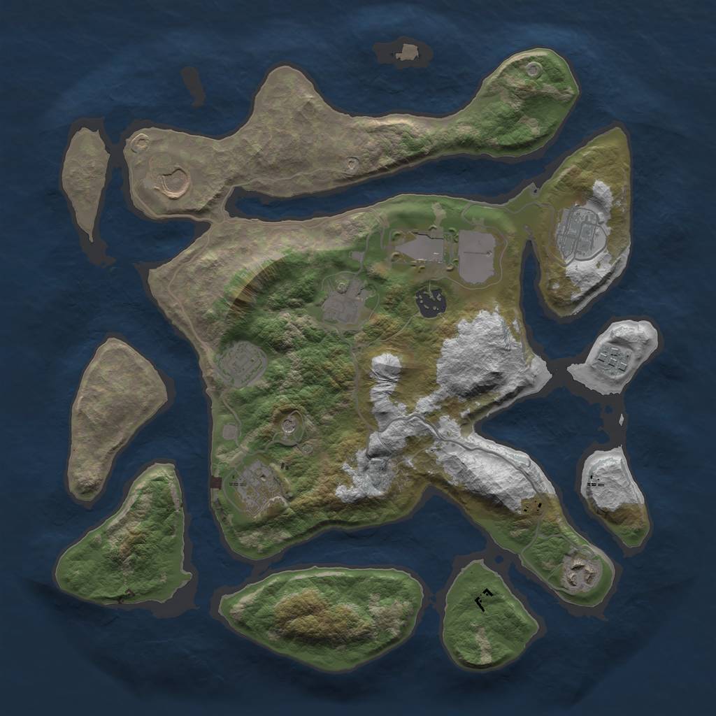 Rust Map: Barren, Size: 3550, Seed: 498236, 12 Monuments