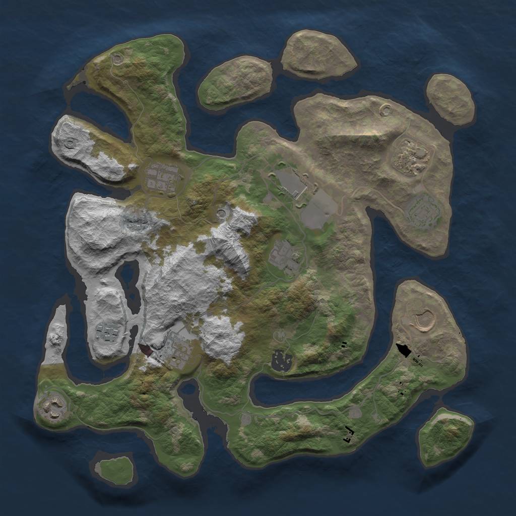 Rust Map: Barren, Size: 3550, Seed: 538325, 13 Monuments