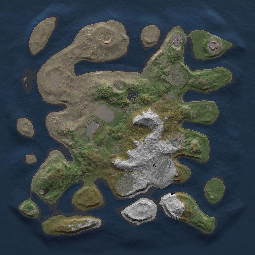 Rust Map: Barren, Size: 3550, Seed: 537901, 12 Monuments