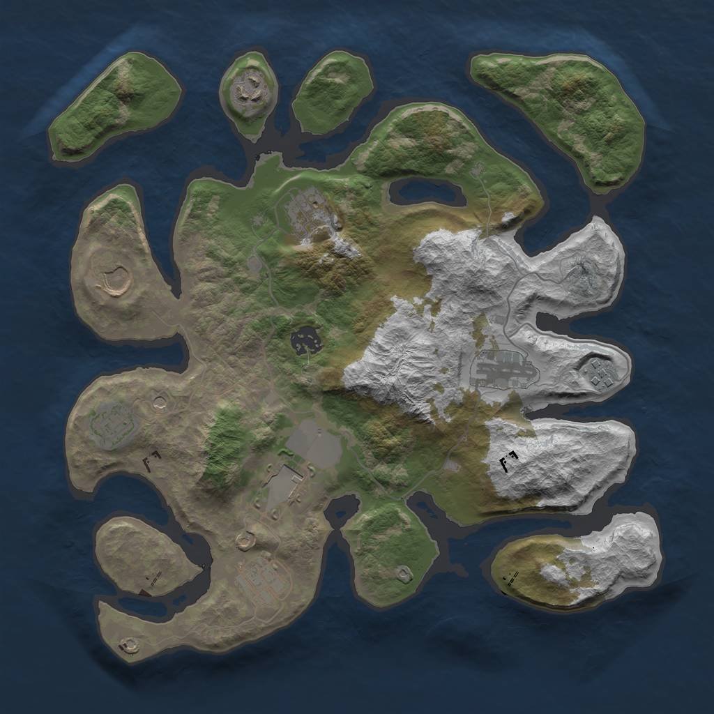 Rust Map: Barren, Size: 3550, Seed: 188886, 12 Monuments