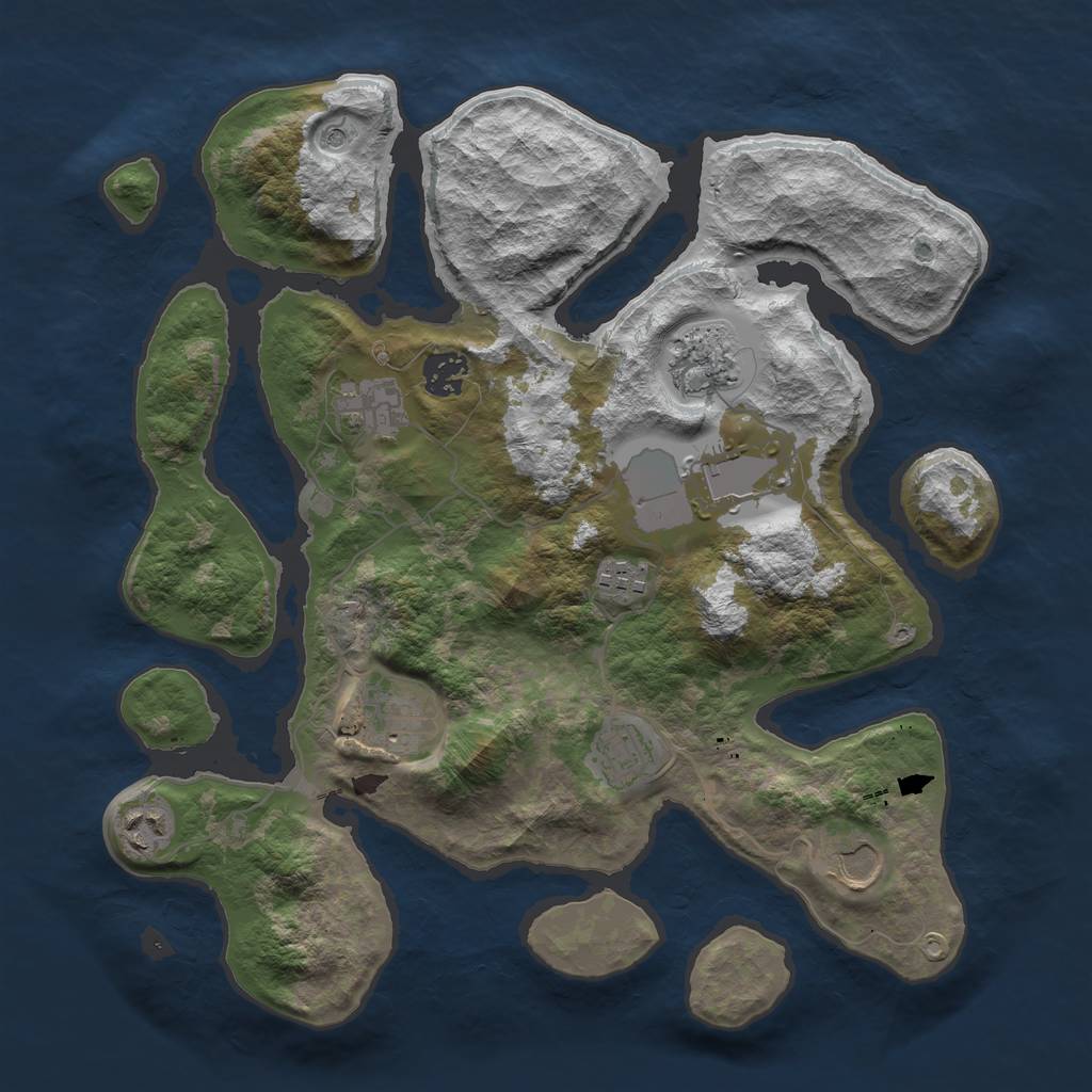 Rust Map: Barren, Size: 3550, Seed: 59668, 12 Monuments