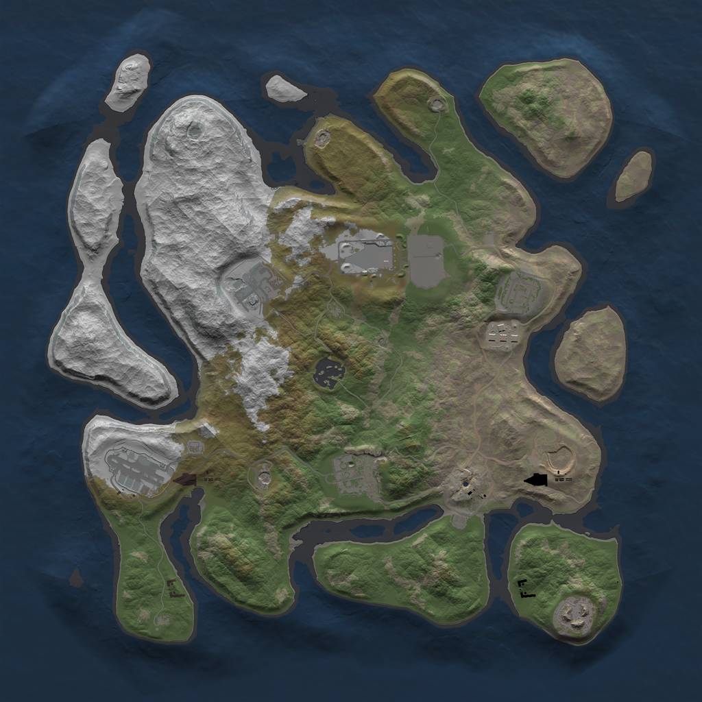 Rust Map: Barren, Size: 3500, Seed: 98547644, 12 Monuments
