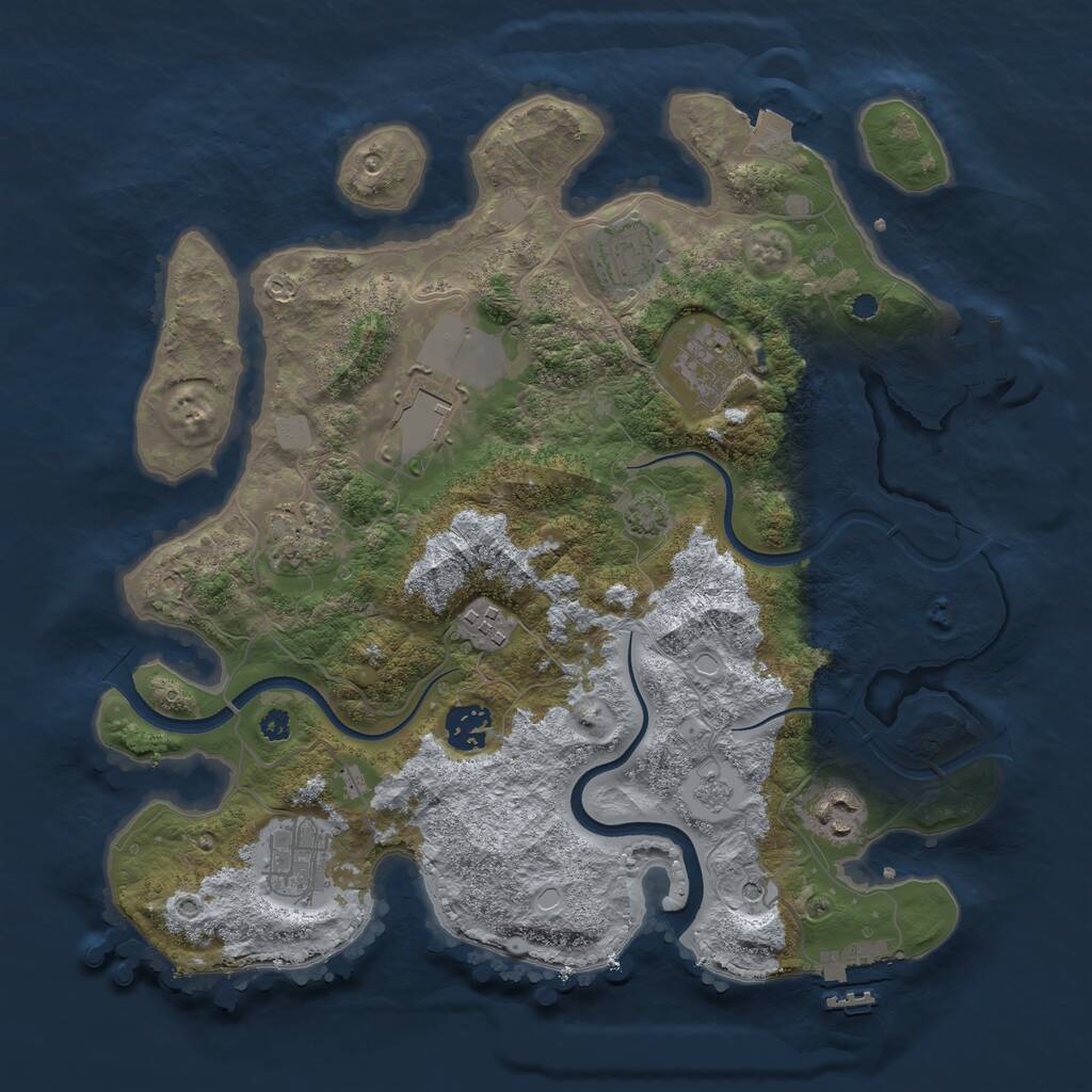 Rust Map: Procedural Map, Size: 3500, Seed: 80865, 14 Monuments