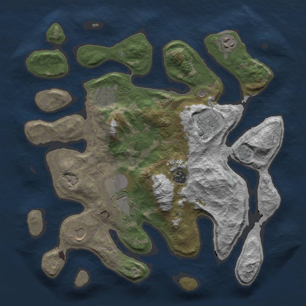 Rust Map: Barren, Size: 3550, Seed: 106963, 10 Monuments