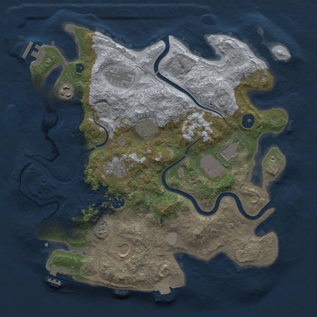 Rust Map: Procedural Map, Size: 3500, Seed: 1943036707, 14 Monuments