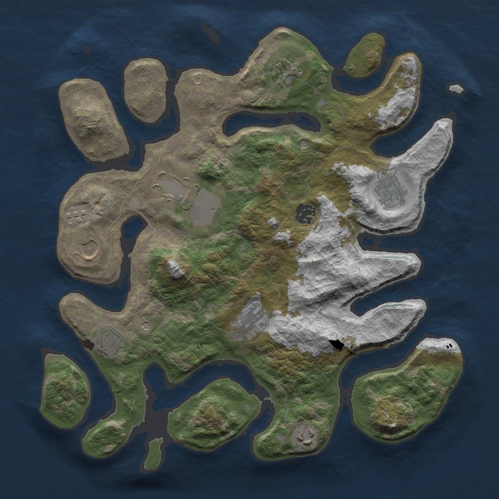Rust Map: Barren, Size: 3750, Seed: 1979166302, 12 Monuments
