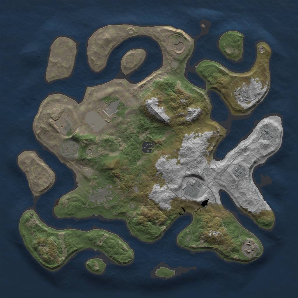 Rust Map: Barren, Size: 3750, Seed: 1265456957, 13 Monuments