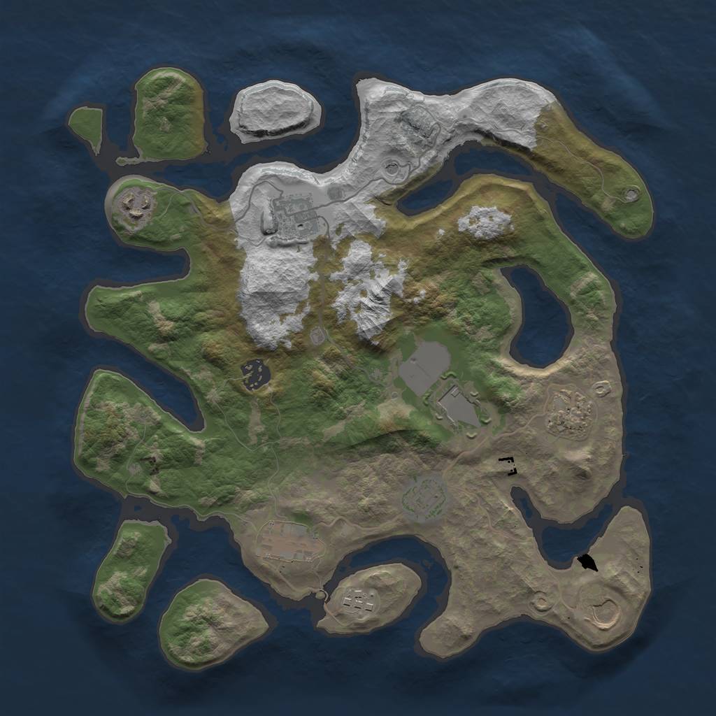 Rust Map: Barren, Size: 3550, Seed: 870324, 12 Monuments