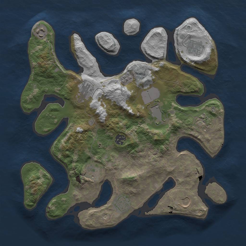 Rust Map: Barren, Size: 3500, Seed: 1441636047, 13 Monuments