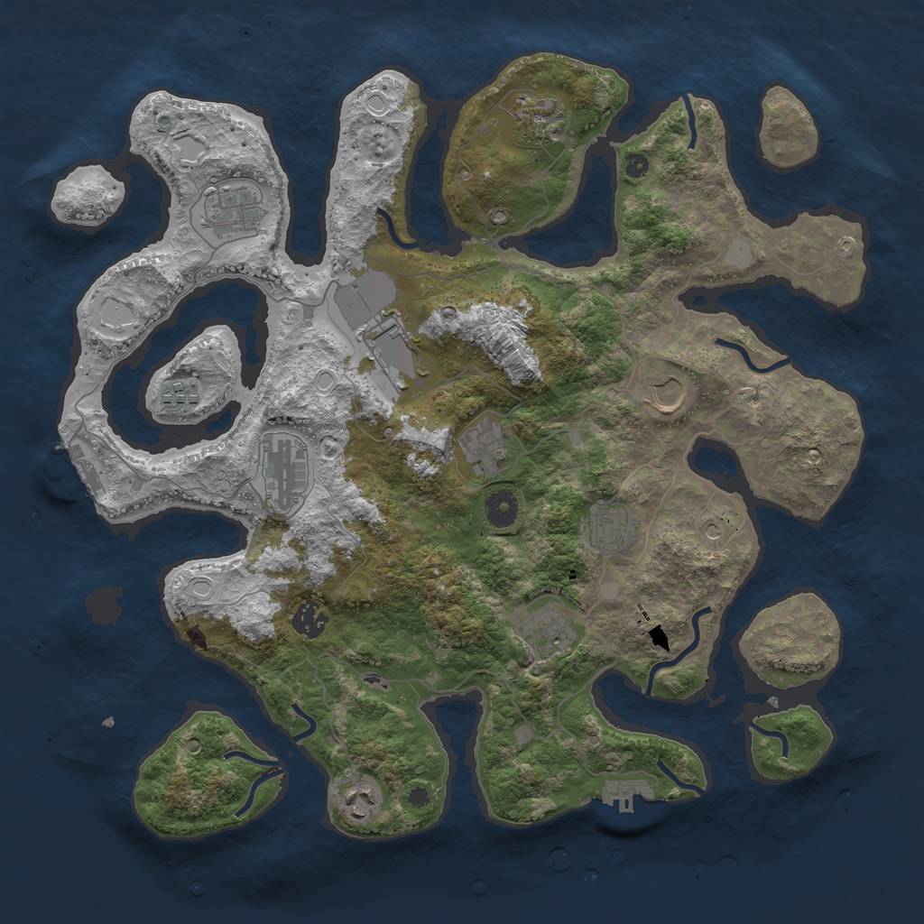 Rust Map: Procedural Map, Size: 3950, Seed: 725221490, 19 Monuments