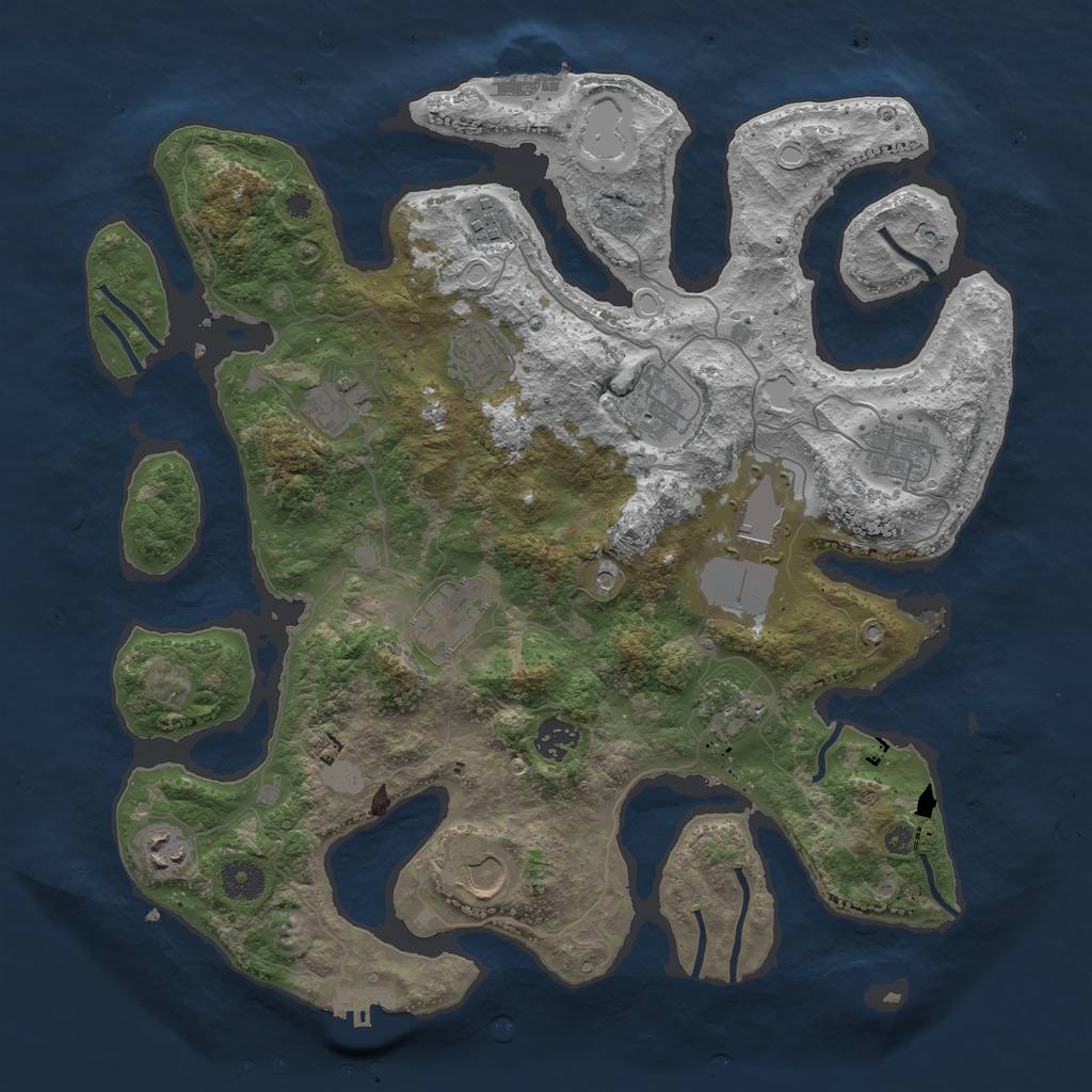 Rust Map: Procedural Map, Size: 3850, Seed: 2070309757, 19 Monuments