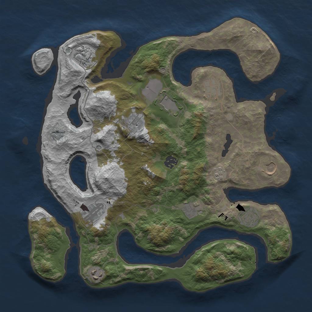 Rust Map: Barren, Size: 3750, Seed: 834665886, 14 Monuments