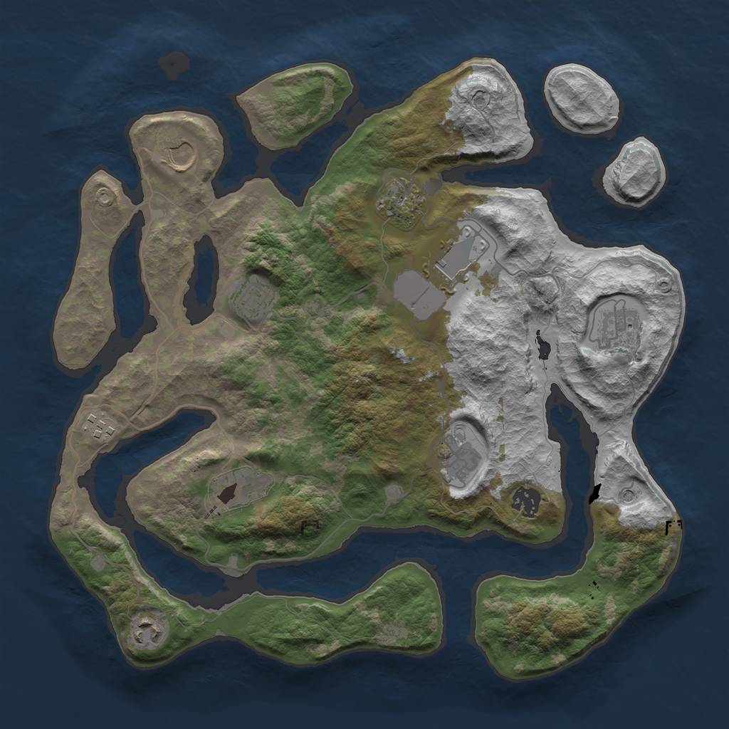 Rust Map: Barren, Size: 3700, Seed: 1531653355, 13 Monuments