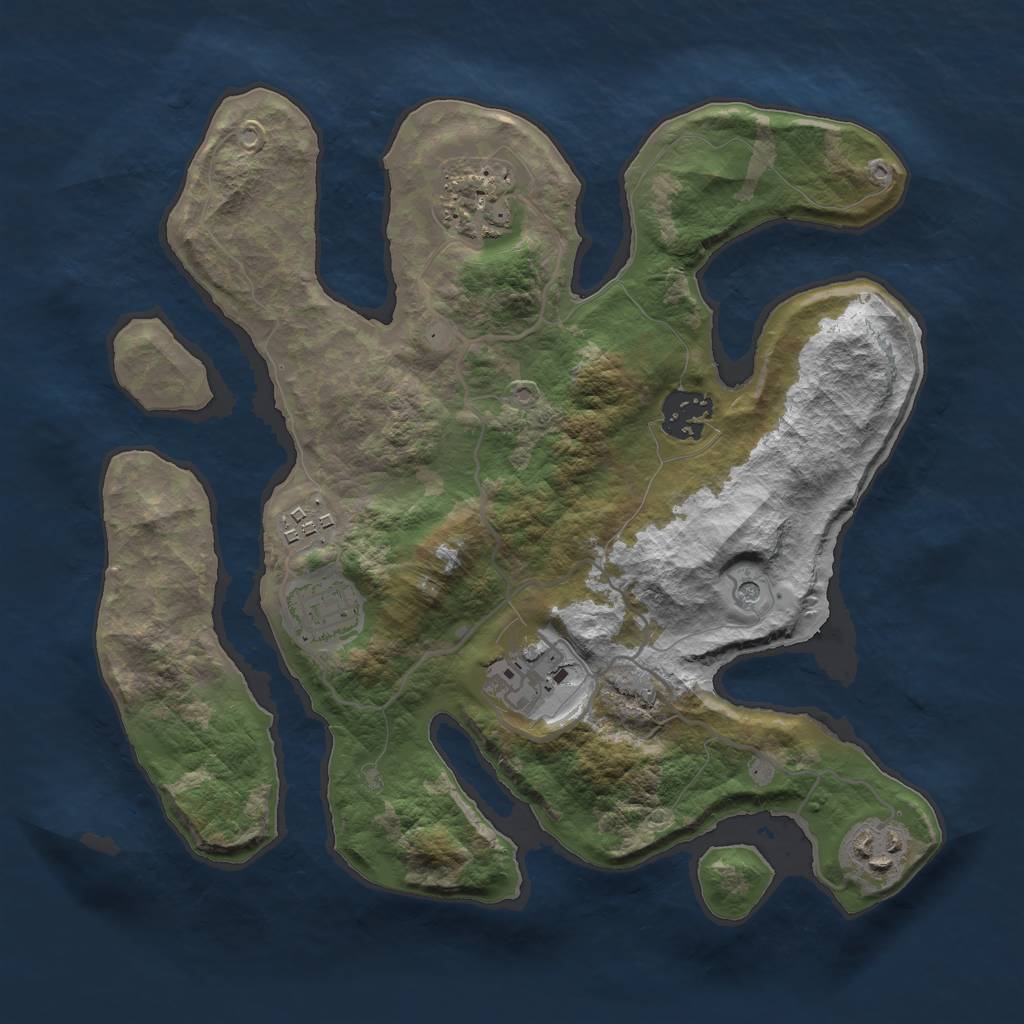 Rust Map: Barren, Size: 3000, Seed: 1374237666, 9 Monuments