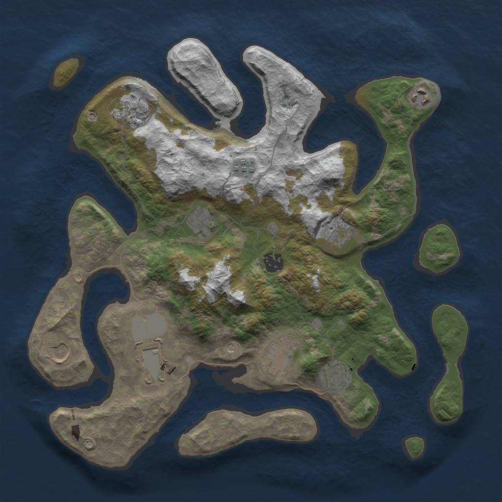 Rust Map: Barren, Size: 3750, Seed: 1505122606, 13 Monuments