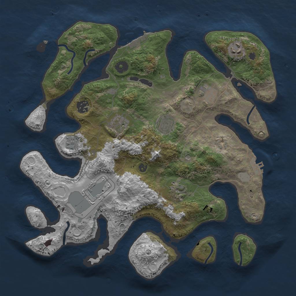 Rust Map: Procedural Map, Size: 3550, Seed: 807722, 16 Monuments