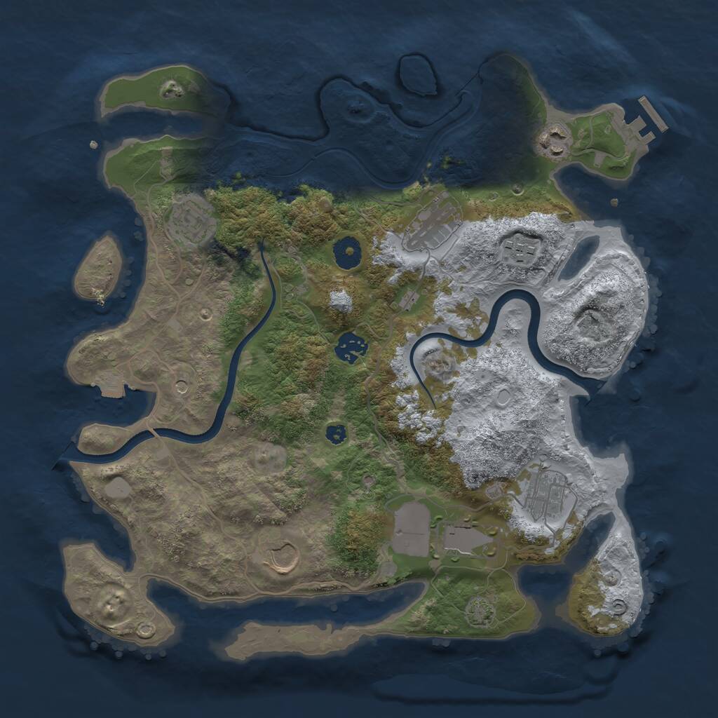 Rust Map: Procedural Map, Size: 3550, Seed: 718430, 12 Monuments