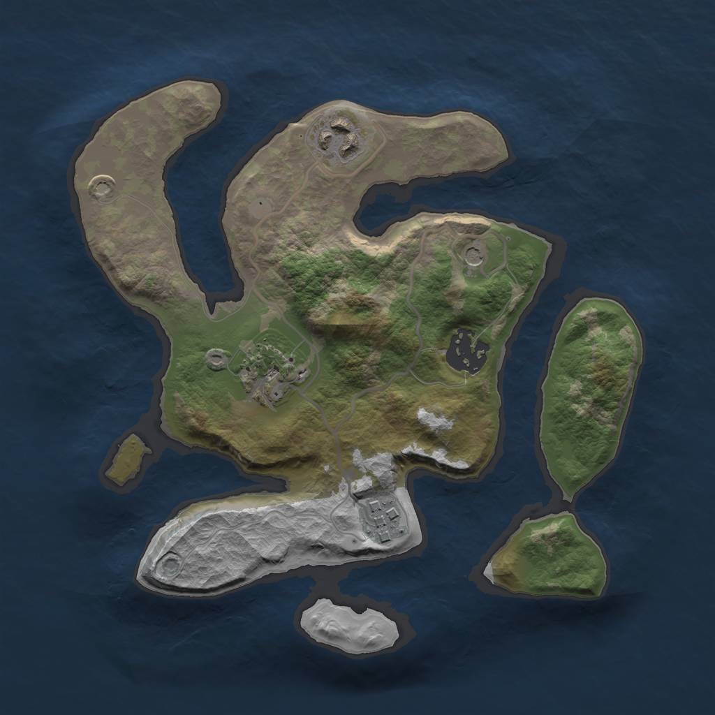 Rust Map: Barren, Size: 2500, Seed: 875634, 7 Monuments