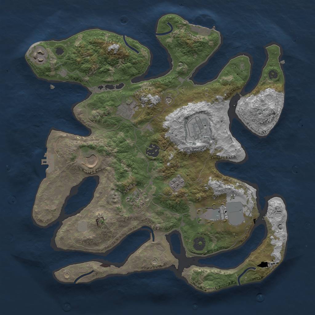 Rust Map: Procedural Map, Size: 3500, Seed: 2043744147, 16 Monuments