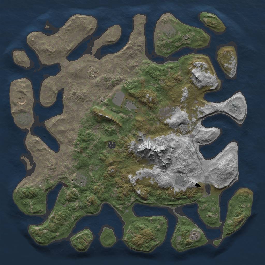 Rust Map: Barren, Size: 5000, Seed: 1062, 14 Monuments