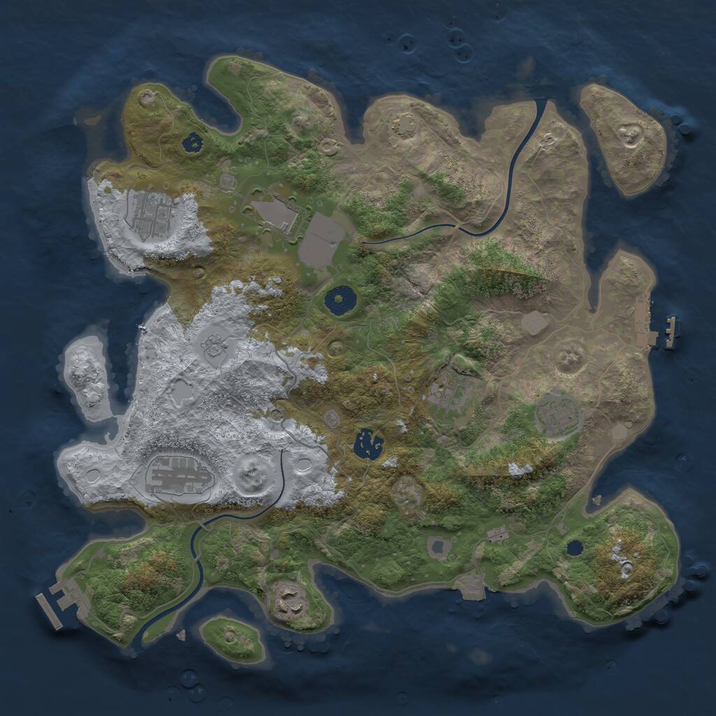 Rust Map: Procedural Map, Size: 3600, Seed: 1044653139, 13 Monuments