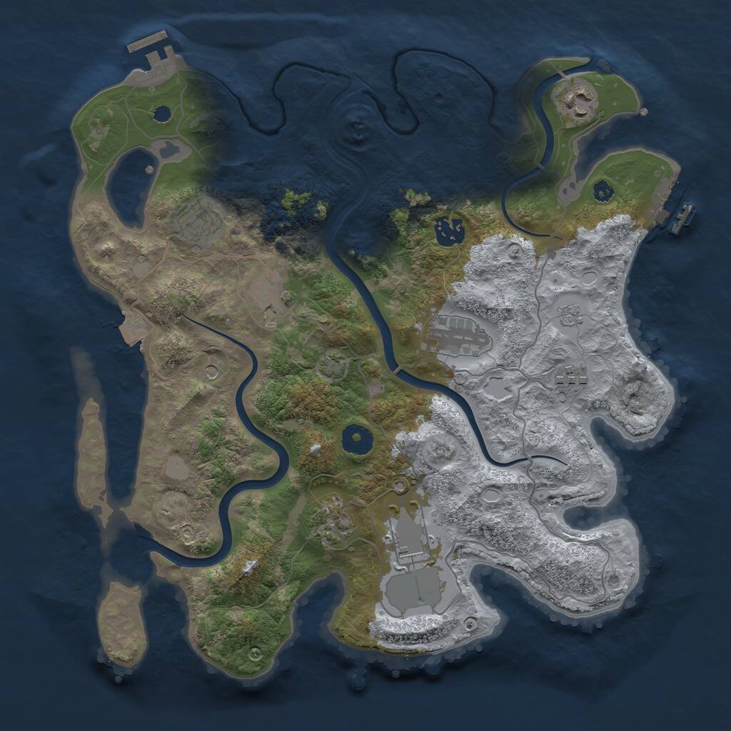 Rust Map: Procedural Map, Size: 3550, Seed: 30385, 14 Monuments