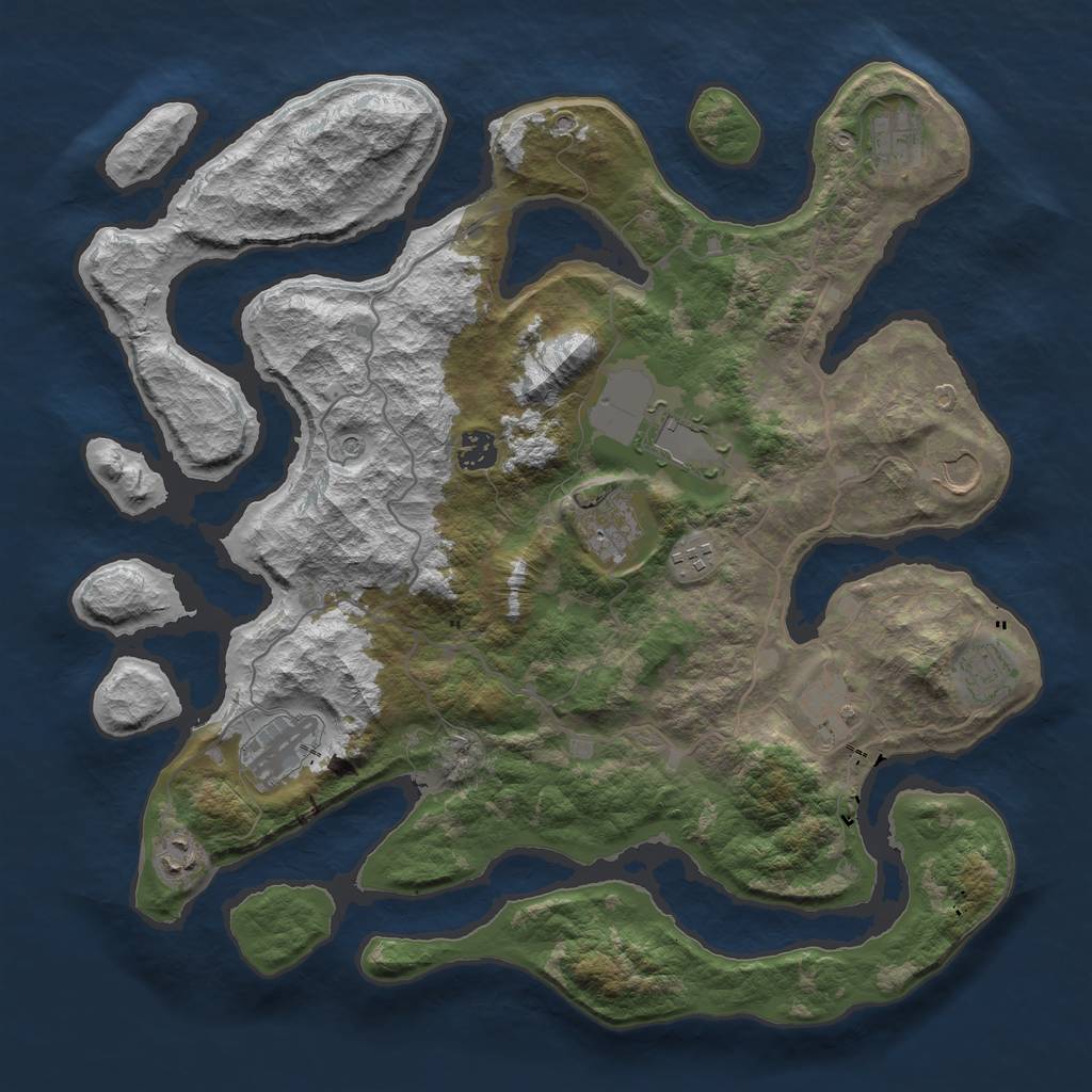 Rust Map: Barren, Size: 4000, Seed: 597, 13 Monuments