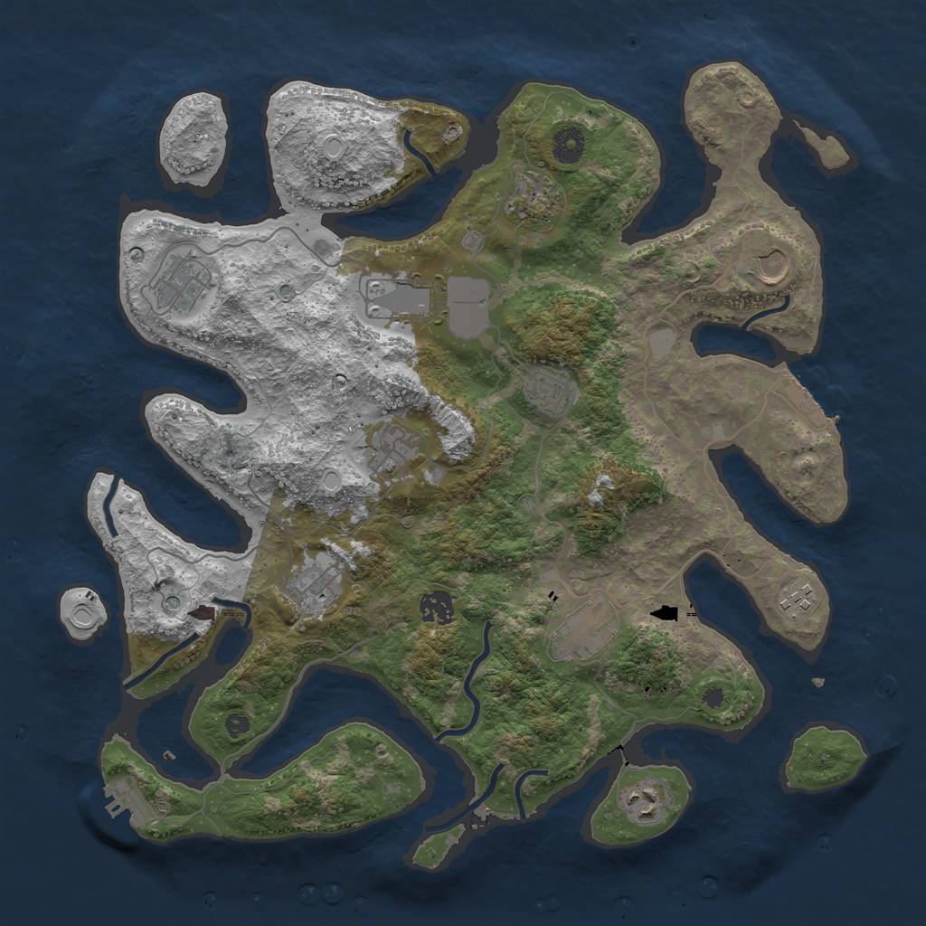 Rust Map: Procedural Map, Size: 3950, Seed: 1666855629, 19 Monuments