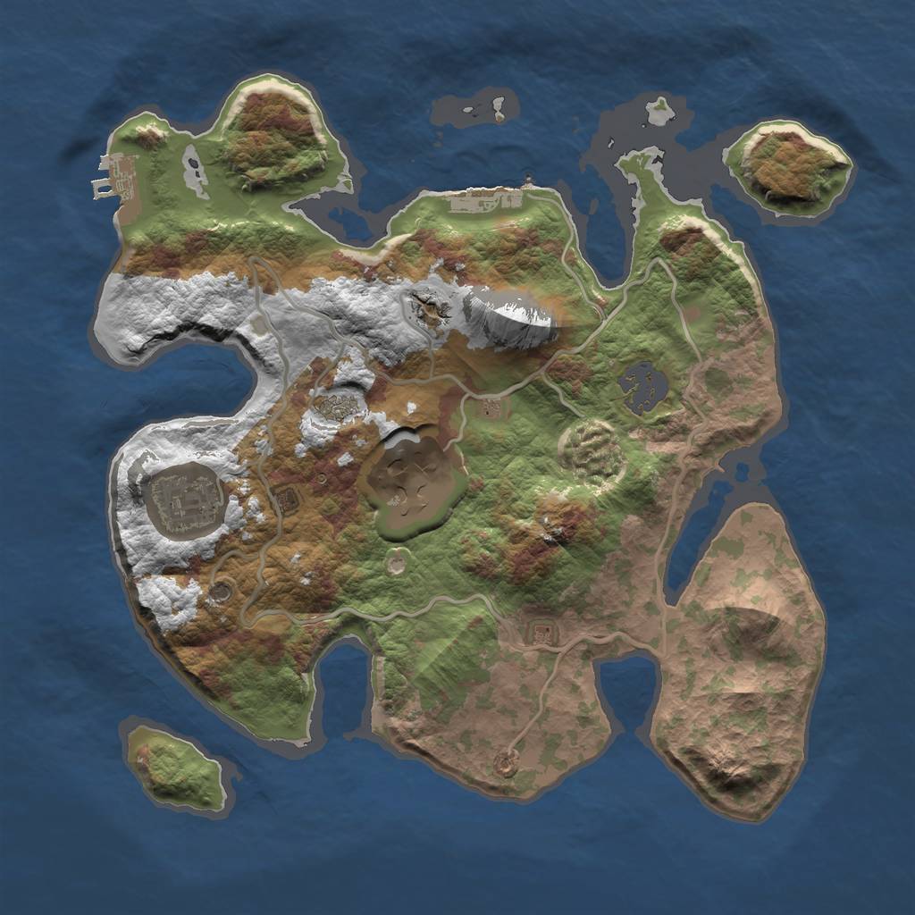 Rust Map: Barren, Size: 2800, Seed: 2, 9 Monuments