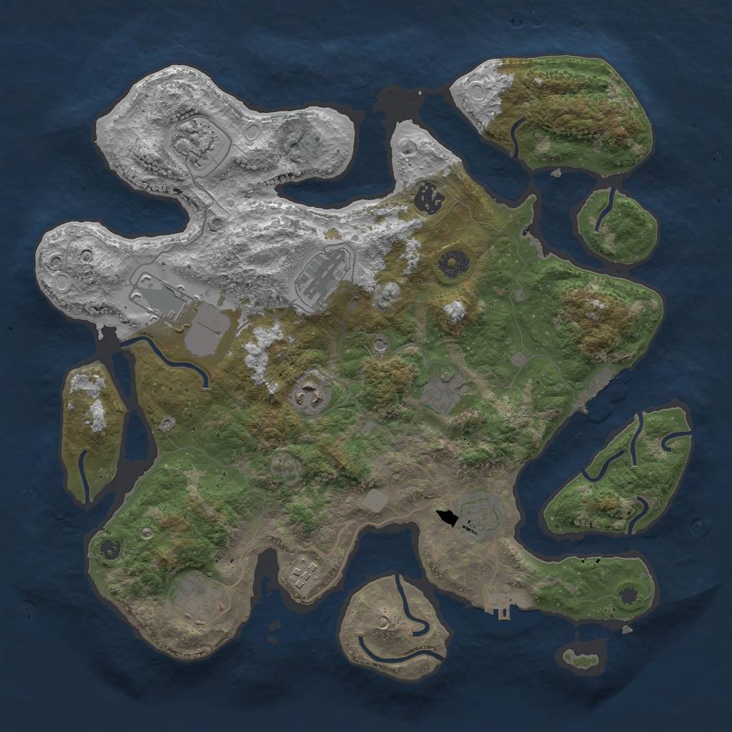 Rust Map: Procedural Map, Size: 3750, Seed: 65174, 17 Monuments
