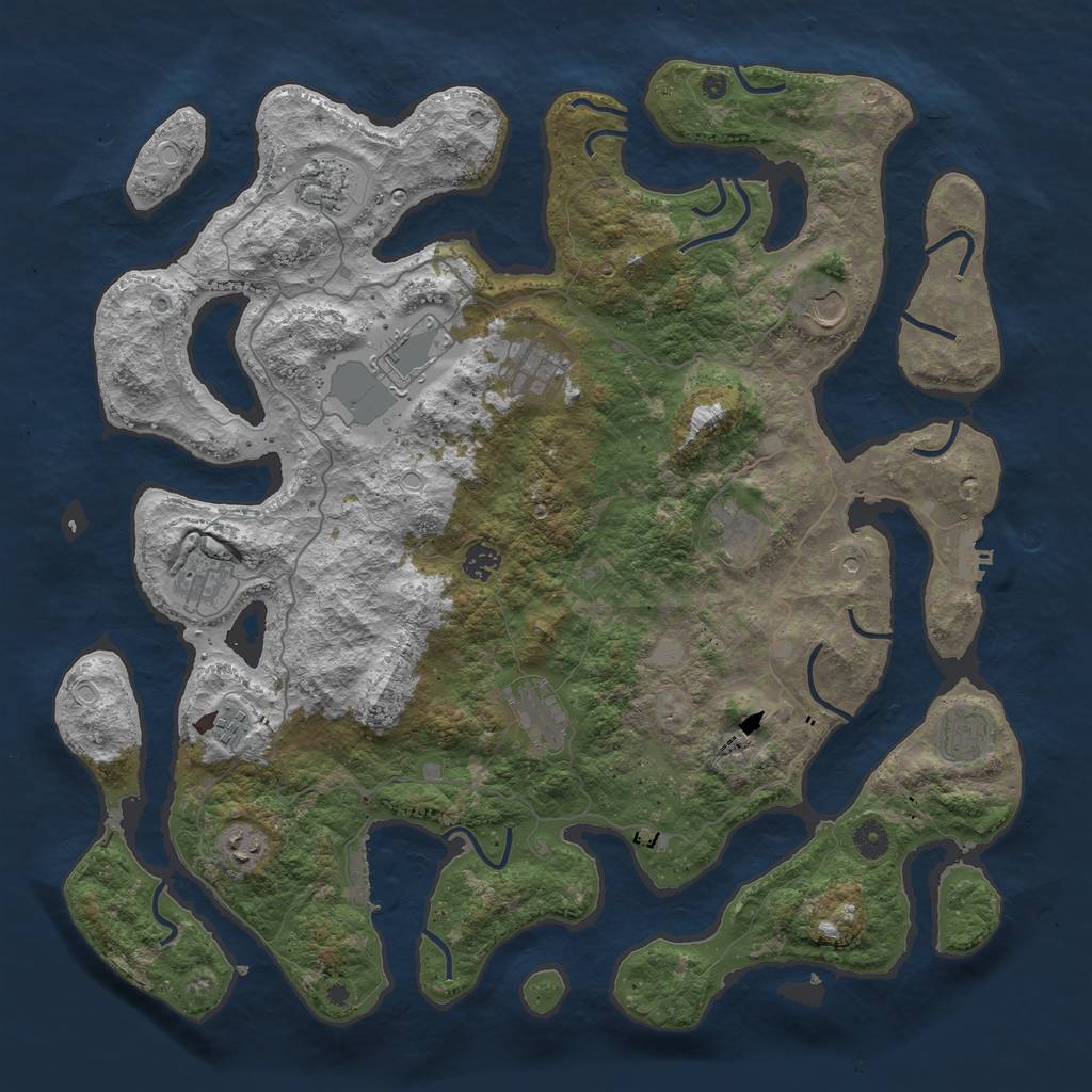 Rust Map: Procedural Map, Size: 4500, Seed: 1276437582, 19 Monuments