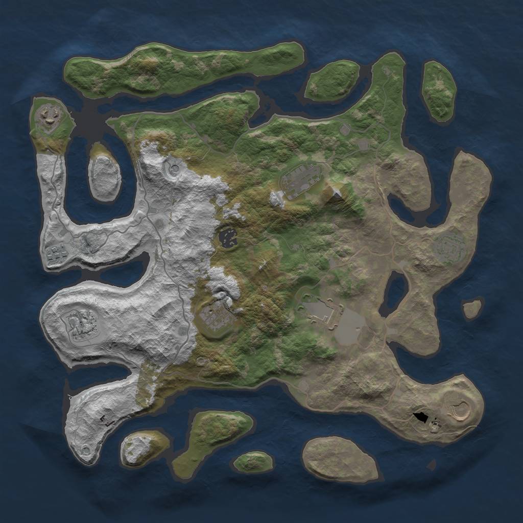 Rust Map: Barren, Size: 4000, Seed: 47528, 12 Monuments