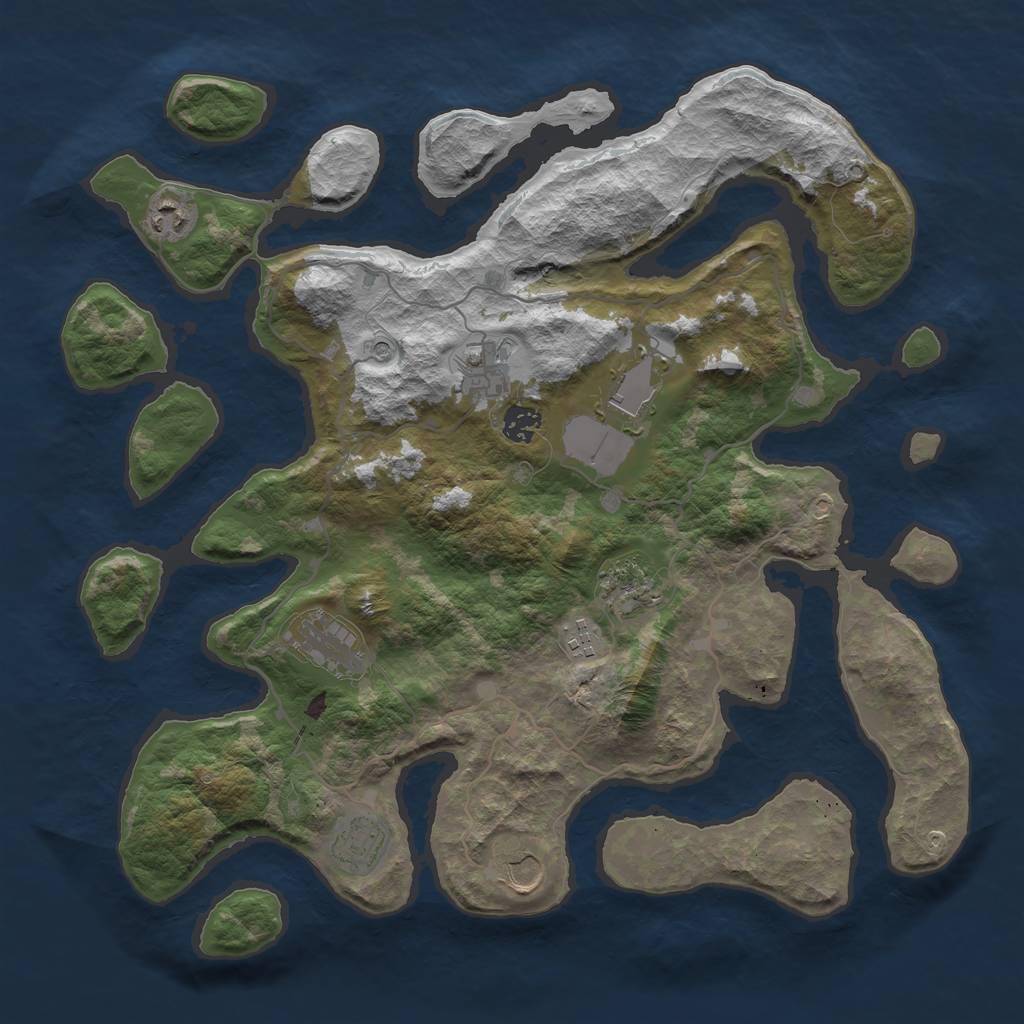 Rust Map: Barren, Size: 4000, Seed: 24517, 12 Monuments